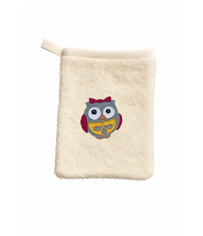 Gant de toilette enfant motif chouette Fille