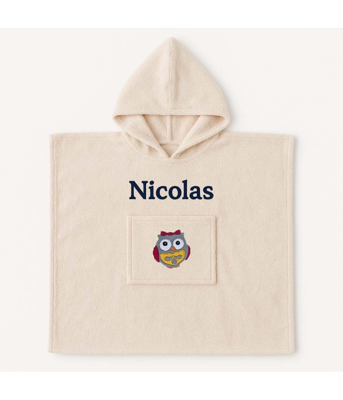 Poncho personnalisé avec motif chouette fille