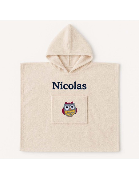 Poncho personnalisé avec motif chouette fille