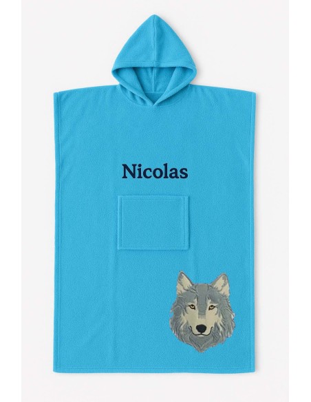 Poncho ado et adulte personnalisé avec motif loup
