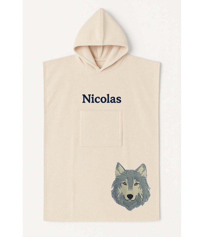 Poncho ado et adulte personnalisé avec motif loup