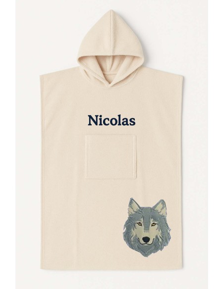 Poncho ado et adulte personnalisé avec motif loup