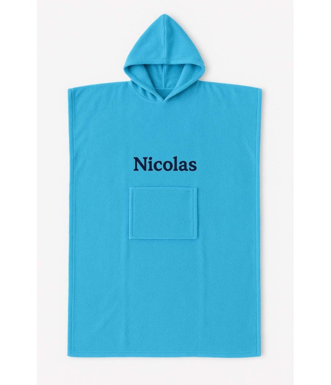 Poncho de Bain Personnalisé bleu turquoise Taille ado et adulte