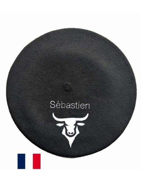 Béret taureau fabriqué à Bayonne et personnalisé à Osses