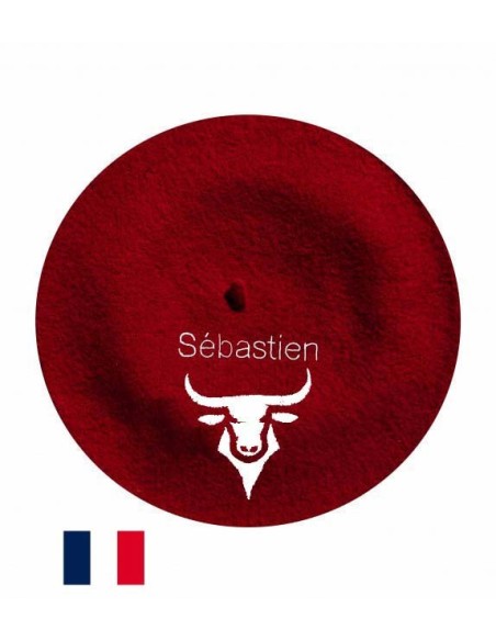 Béret taureau fabriqué à Bayonne et personnalisé à Osses