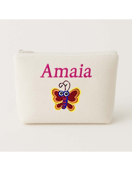 Broderie papillon sur Trousse de toilette personnalisée