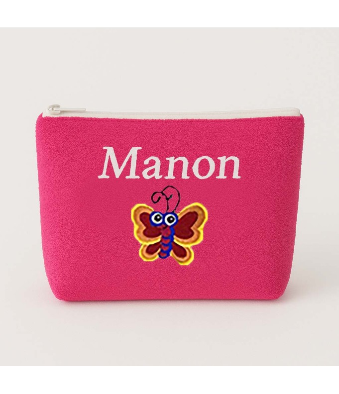 Broderie papillon sur Trousse de toilette personnalisée