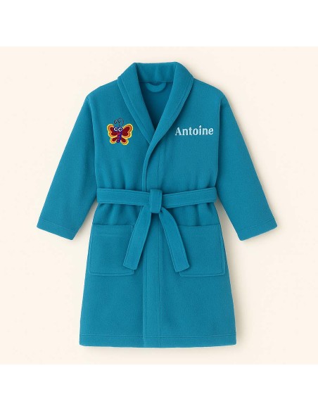 Peignoir brodé enfant personnalisé devant et  motif papillon devant