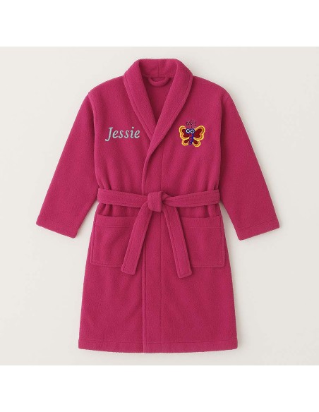 Peignoir brodé enfant personnalisé devant et  motif papillon devant