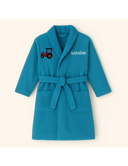 Peignoir brodé enfant personnalisé devant et  motif tracteur devant