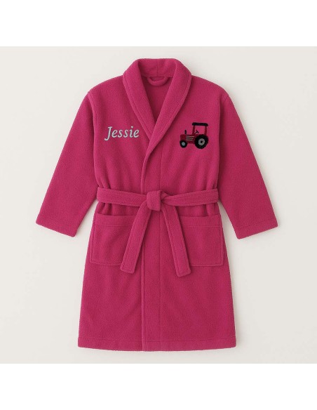 Peignoir brodé enfant personnalisé devant et  motif tracteur devant