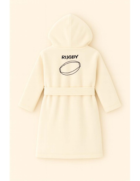 Peignoir brodé enfant 8 à 14 ans personnalisé devant et  motif rugby au dos