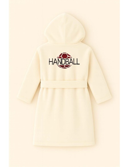 Peignoir brodé enfant personnalisé devant et  motif handball au dos