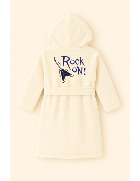 Peignoir brodé enfant personnalisé devant et  motif guitare au dos