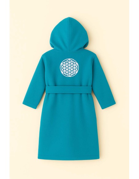 Peignoir brodé enfant 8 à 14 ans personnalisé devant et  Fleur de vie au dos