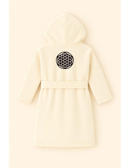 Peignoir brodé enfant 8 à 14 ans personnalisé devant et  Fleur de vie au dos