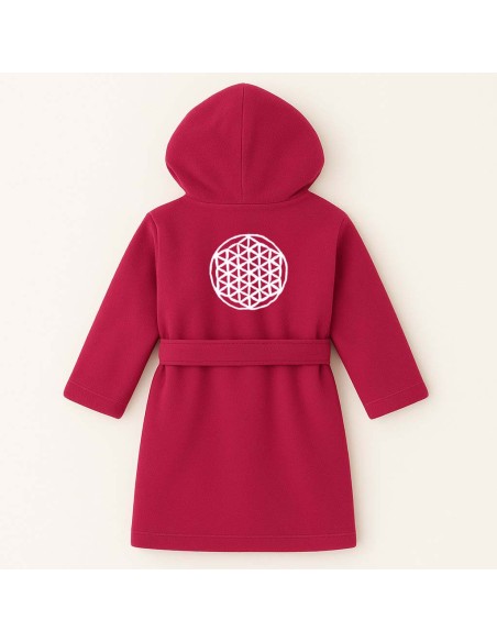 Peignoir brodé enfant 8 à 14 ans personnalisé devant et  Fleur de vie au dos