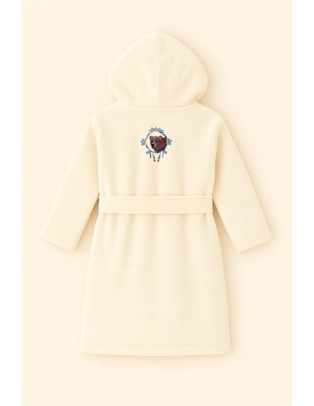 Peignoir brodé enfant personnalisé devant et  motif Attrape rêves Ours au dos