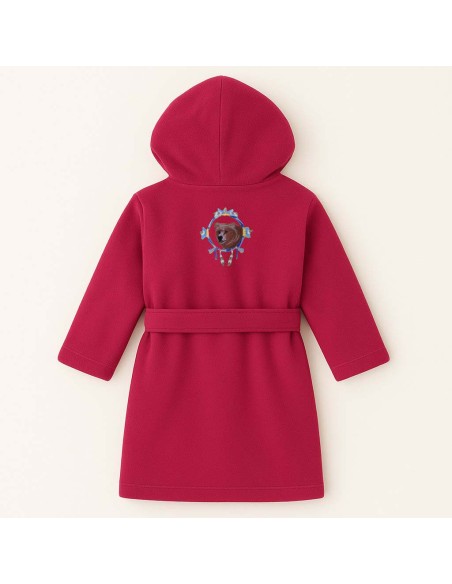 Peignoir brodé enfant personnalisé devant et  motif Attrape rêves Ours au dos