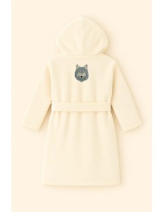 Peignoir brodé enfant personnalisé devant et  motif loup...