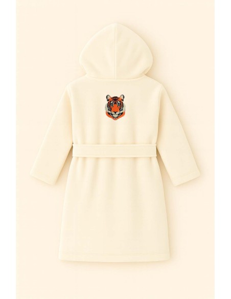 Peignoir brodé enfant personnalisé devant et  motif tigre 2 au dos