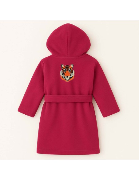 Peignoir brodé enfant personnalisé devant et  motif tigre 2 au dos