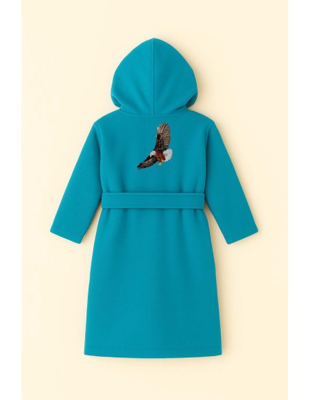 Peignoir brodé enfant personnalisé devant et  motif aigle au dos
