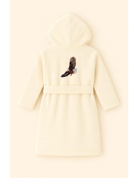Peignoir brodé enfant personnalisé devant et  motif aigle au dos