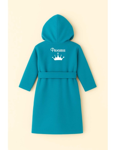Peignoir brodé enfant 8 à 14 ans personnalisé devant et  motif couronne Princesse au dos