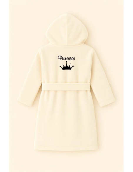 Peignoir brodé enfant 8 à 14 ans personnalisé devant et  motif couronne Princesse au dos