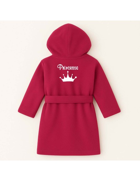 Peignoir brodé enfant 8 à 14 ans personnalisé devant et  motif couronne Princesse au dos