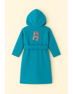 Peignoir brodé enfant personnalisé devant et  motif Tigre...