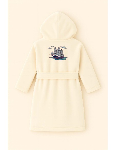 Peignoir brodé enfant personnalisé devant et  motif Bateau 2 au dos