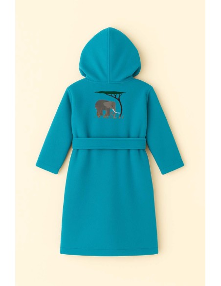Peignoir brodé enfant personnalisé devant et  motif Elephant 4 au dos