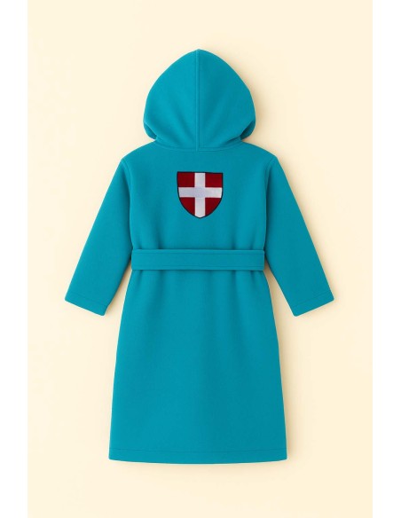 Peignoir brodé enfant personnalisé devant et  motif croix Savoie au dos