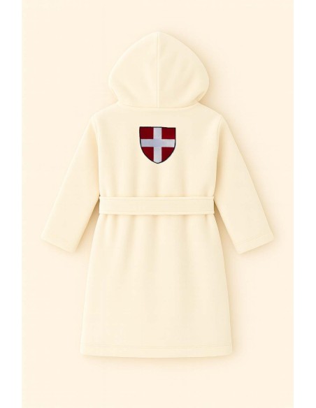 Peignoir brodé enfant personnalisé devant et  motif croix Savoie au dos