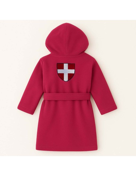 Peignoir brodé enfant personnalisé devant et  motif croix Savoie au dos