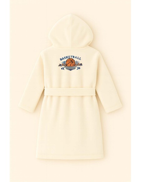Peignoir brodé enfant personnalisé devant et  motif basket 2 au dos