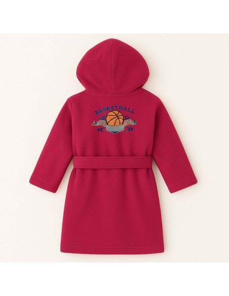 Peignoir brodé enfant personnalisé devant et  motif basket 2 au dos