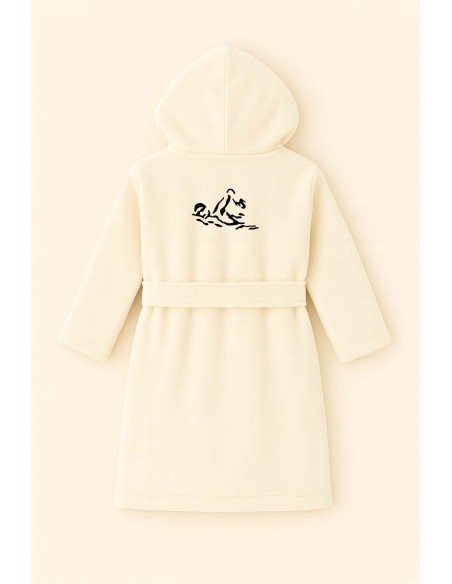 Peignoir brodé enfant 8 à 14 ans personnalisé devant et  motif natation au dos