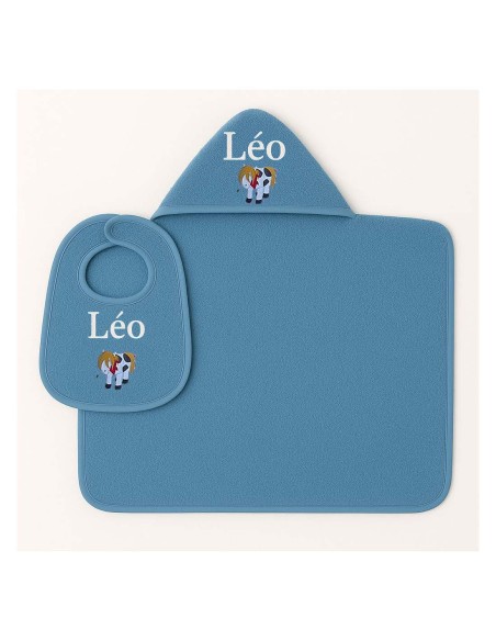 Cadeau naissance: maxi cape et bavoir personnalisés motif et prénom