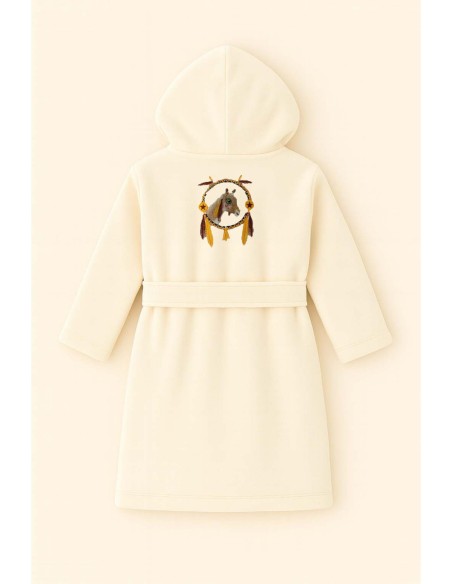 Peignoir brodé enfant personnalisé devant et  motif Attrape rêves cheval au dos