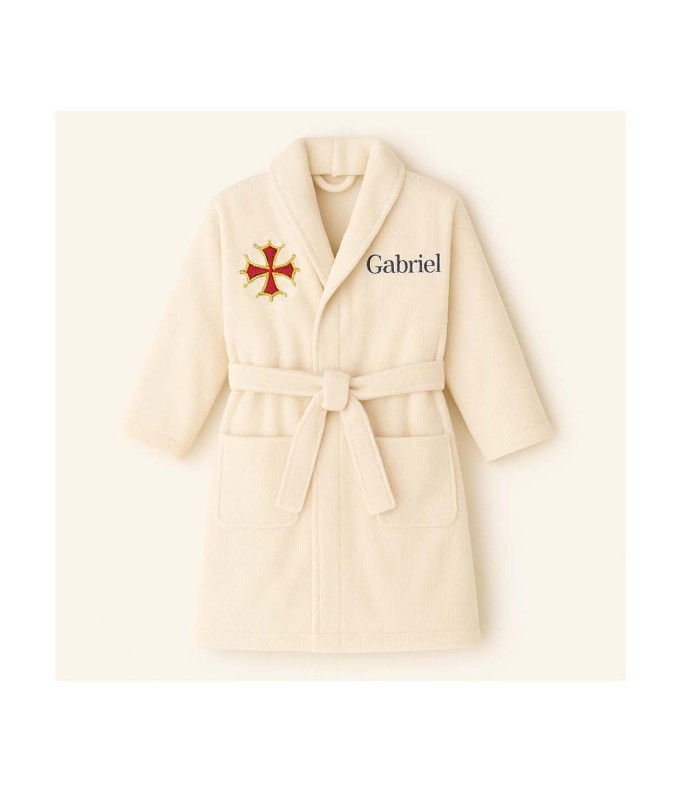 Peignoir brodé enfant personnalisé devant et...