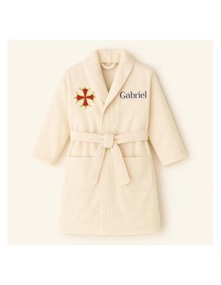 Peignoir brodé enfant personnalisé devant et  motif croix occitane