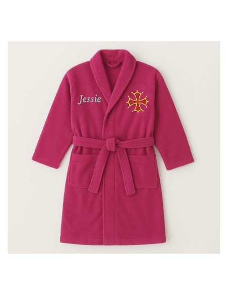 Peignoir brodé enfant personnalisé devant et  motif croix occitane