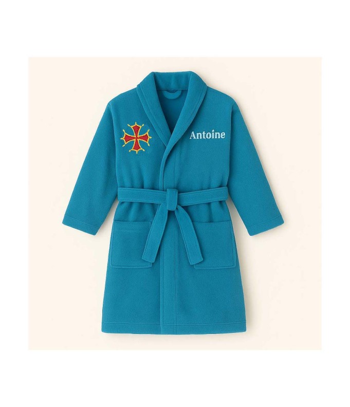 Peignoir brodé enfant personnalisé devant et...