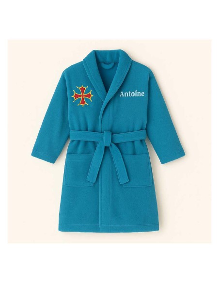 Peignoir brodé enfant personnalisé devant et  motif croix occitane