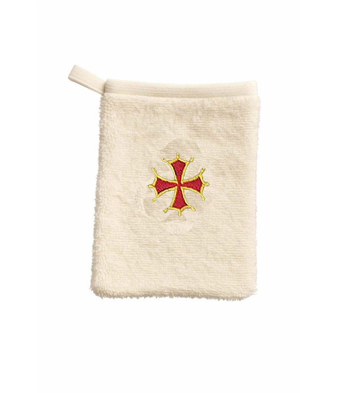 Gant de toilette enfant motif croix occitane