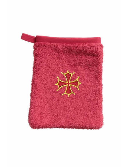 Gant de toilette enfant motif croix occitane