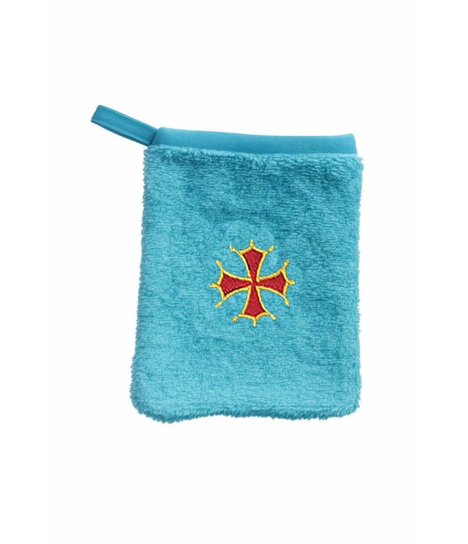 Gant de toilette enfant motif croix occitane